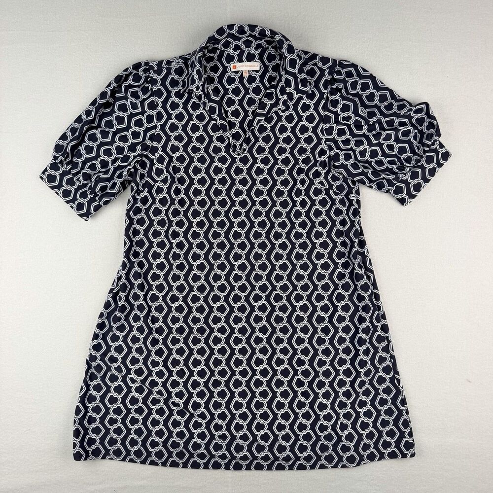 Jude Connally Emerson V Neck Dress Large Chains Navy Pockets Preppy